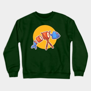 Salmon Fish Sushi With Chopstick Cartoon Crewneck Sweatshirt